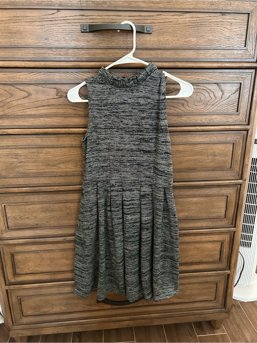 Ganni Heather Gray Sleeveless Knit Dress with Ruffle Neck